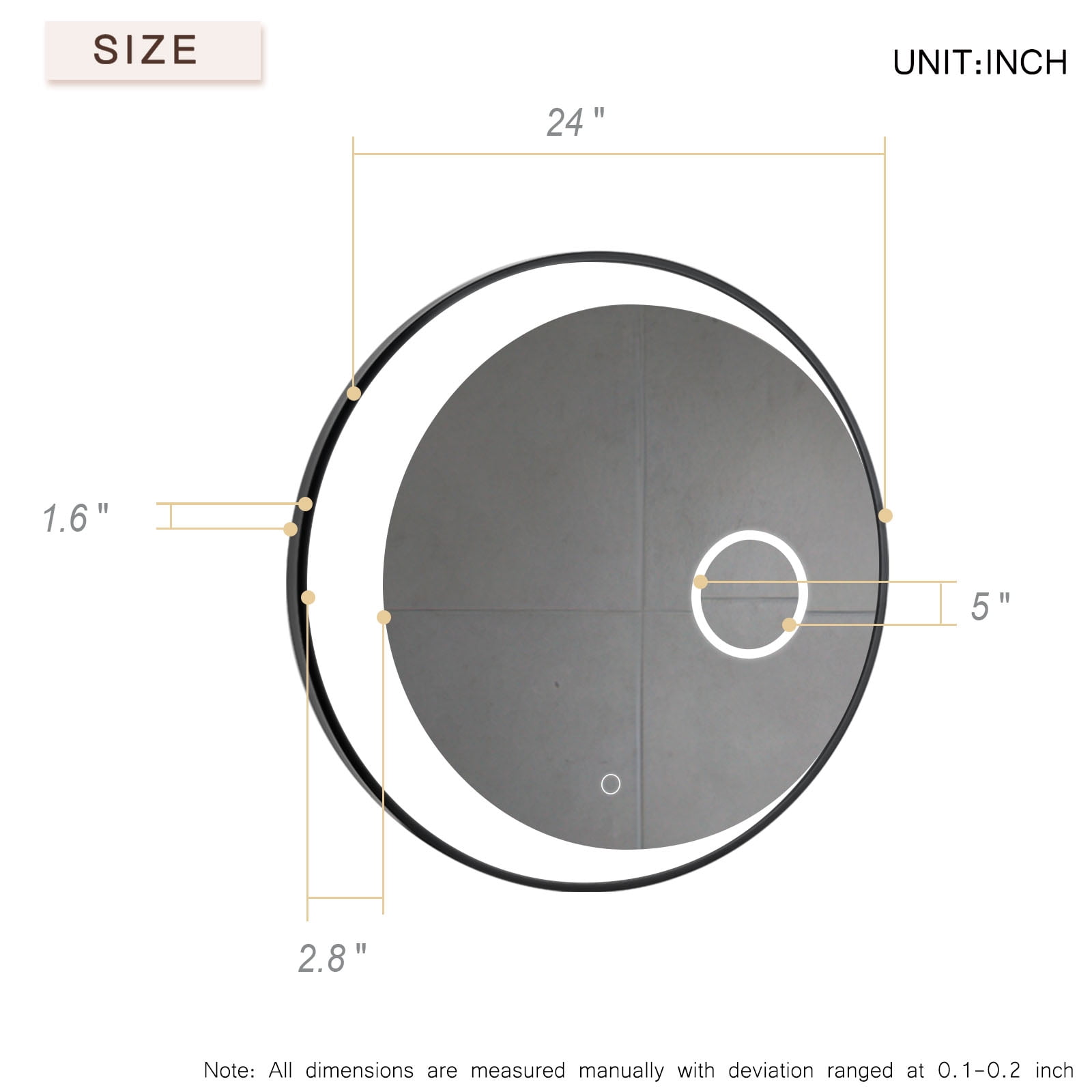24 in x 24" Black Contemporary Wall Mirror