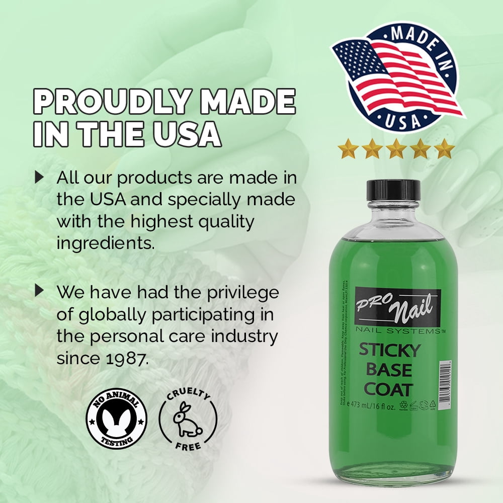 Pro Nail Sticky Base Coat - Long-Lasting Adhesion, Secure Nail Polish - 16 Oz