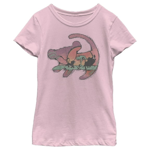 Girl's Lion King Retro Sunset Drawing Graphic Tee Light Pink Large