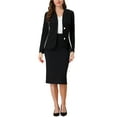 thumbnail image 2 of INSPIRE CHIC Women's Collarless Long Sleeve Button Contrast Color Business Blazer Black L, 2 of 5