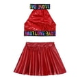 thumbnail image 3 of iiniim Kids Girls Sequins Letters Printed Crop Tank Top with Pleated Skirt Ballet Jazz Hip Hop Dance Costume Size 2-12 Red 3-4, 3 of 7
