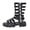Black, variant on Women's Chunky Heels Wide Mid Calf Gladiator Sandals with Back Zipper Roman Retro Hollow out Leather Open Toe Comfortable Platform Walking Dress Summer Shoes Black Size 6