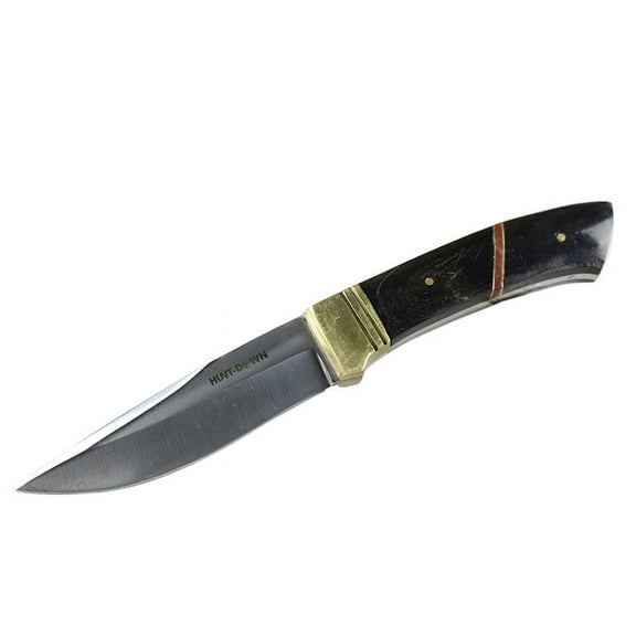 Hunt-Down 8.5" Full Tang Knife with Black Bone Handle  Leather Sheath 9333