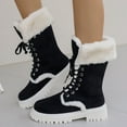 thumbnail image 2 of Mepaouo Fashion Platform Mid Calf Boots for Women Lace up Fleeced Winter Warm Outdoor Shoes(Black,8), 2 of 8