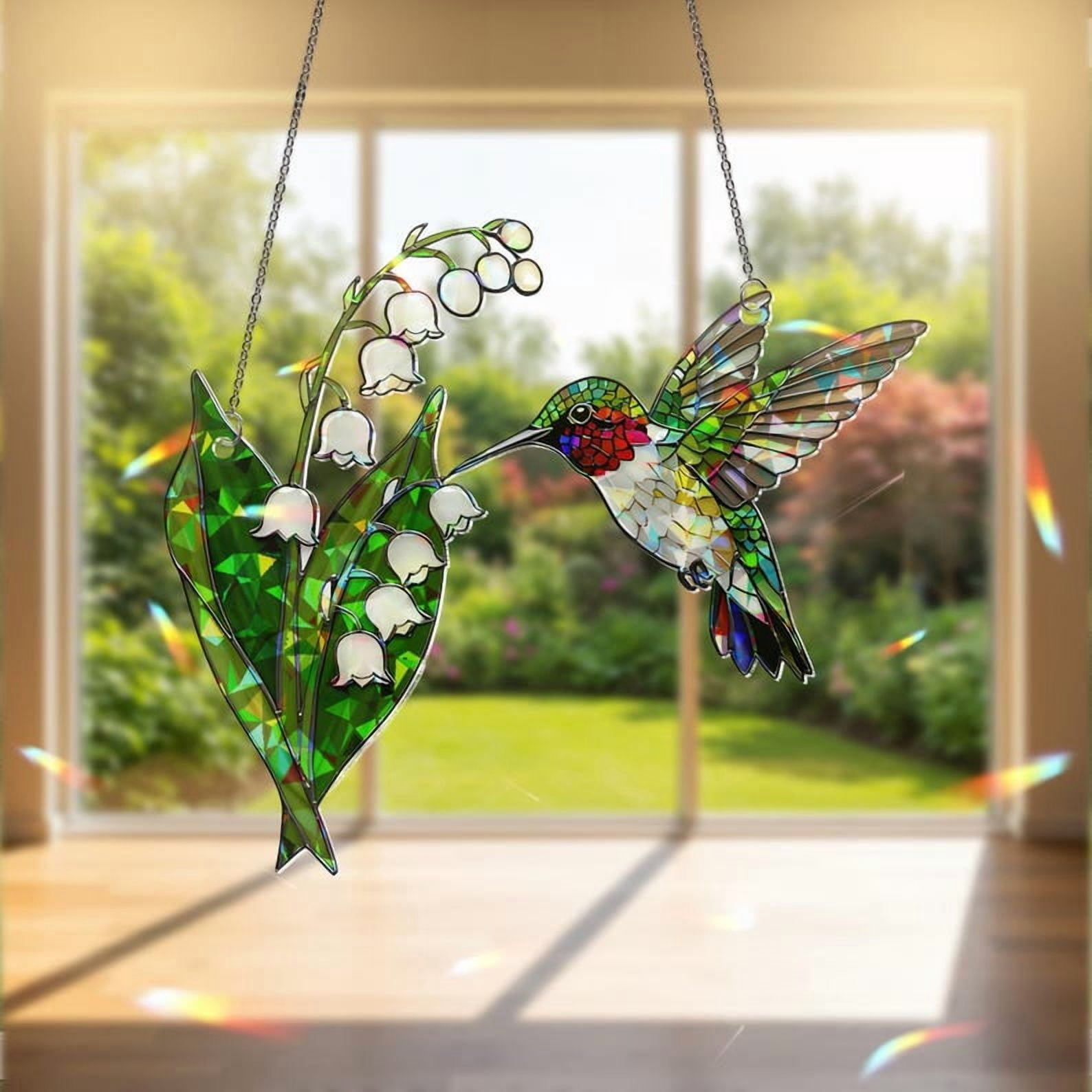 ViciArt Hummingbird Lily Suncatcher – 4" Holographic Acrylic Window Hanging, Spring Garden Decor