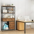 thumbnail image 2 of 6 Layers Industrial Tall Bookcase with 4 Drawers, Display Open Bookshelf for Home, Office, Living Room, and Bedroom Particle Board, Iron Frame, Non Woven Fabric Black Frame Retro Brown, 2 of 8