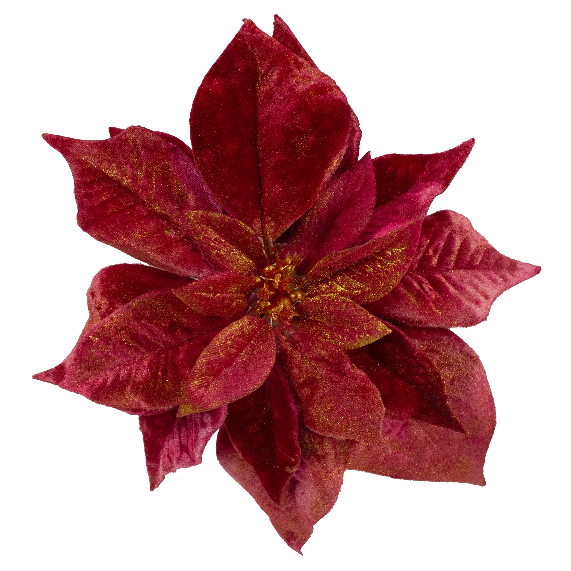 9" Red and Gold Artificial Poinsettia ClipOn Christmas Ornament