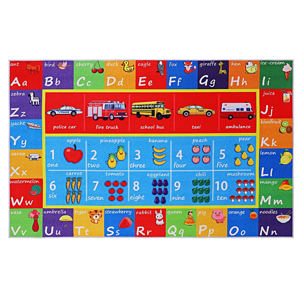 Autmor Kids Educational Rug Playmat with NonSlip Design Playtime Collection ABC, Numbers, Cars