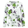 thumbnail image 4 of Womens Tops Fall Clearance 2024 Casual Lace Round Neck Long Sleeved Print T-shirt Green M, 4 of 4