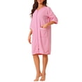 thumbnail image 4 of Batas de baño de spa para mujeres INSPIRE CHIC con mangas 3/4, ropa de estar en casa, batas con cremallera, color rosa, 4 of 6