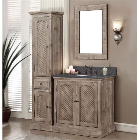 Infurniture 31"Rustic Solid Fir Single Sink Vanity with Polished Textured Surface Granite Top-No Faucet