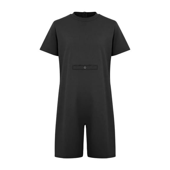 Doomiva Special Needs Adaptive Clothing for Children Anti-Strip Romper Short Sleeve Autism Sensory Jumpsuit with Tube Access Black 6