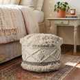 thumbnail image 2 of LR Home Small Over-tufted Geometric Indoor Round Pouf, Cream/Gray, 18" x 18" x 14", 2 of 7