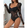 thumbnail image 4 of Women'S Sheer Floral Lace Long Sleeve Bodysuit Top Sweetheart Neck Bodysuit Black L, 4 of 8