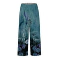 thumbnail image 4 of Women's Casual Pants Women'S Casual Boho Floral Print Stripe Cotton Linen Pants Elastic Waisted Summer Spring Beach Baggy,Blue Women's Casual Pants S, 4 of 4
