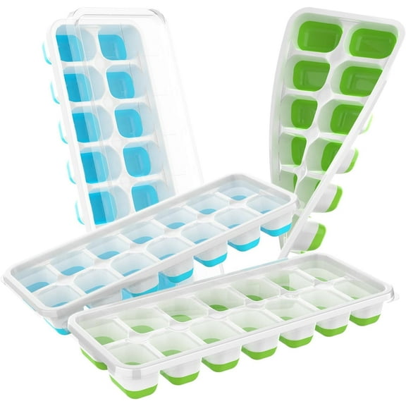Ice Cube Tray with Lid, 4 Packs 56 Cubes Durable Stackable Ice Cube Trays for Freezer with Removable Lids, Easy-Release Plastic & Silicone Ice Tray for Cocktail, Coffee