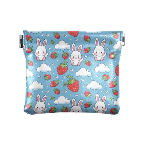 Rabbit and Strawberry Wallet Small PU Leather Change Pouch Wallet for Women