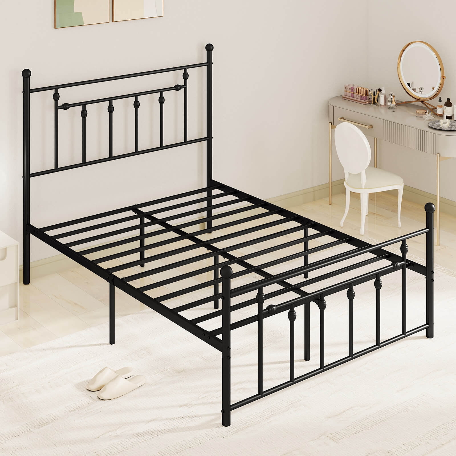 Infans Queen Size Metal Bed Frame w/ Headboard Under-bed Storage Mattress Foundation