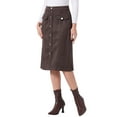 thumbnail image 4 of INSPIRE CHIC Women's Suede Skirt Knee Length Button Front Pockets Decor A-Line Skirts S Dark Brown, 4 of 5