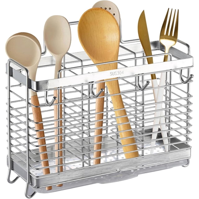 Escurridor de Cubiertos de Cocina, Portacubiertos de Cocina con 3 Compartimentos, Organizador de Cubiertos para Cucharas y Tenedores, Soporte para Cubiertos de Acero Inoxidable