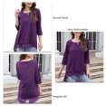 thumbnail image 5 of Women Casual Top Round Neck Three Quarter Sleeve Splicing Hem Pure Color Loose Fit Lady Pullover Top for Travel Daily Purple XL, 5 of 6