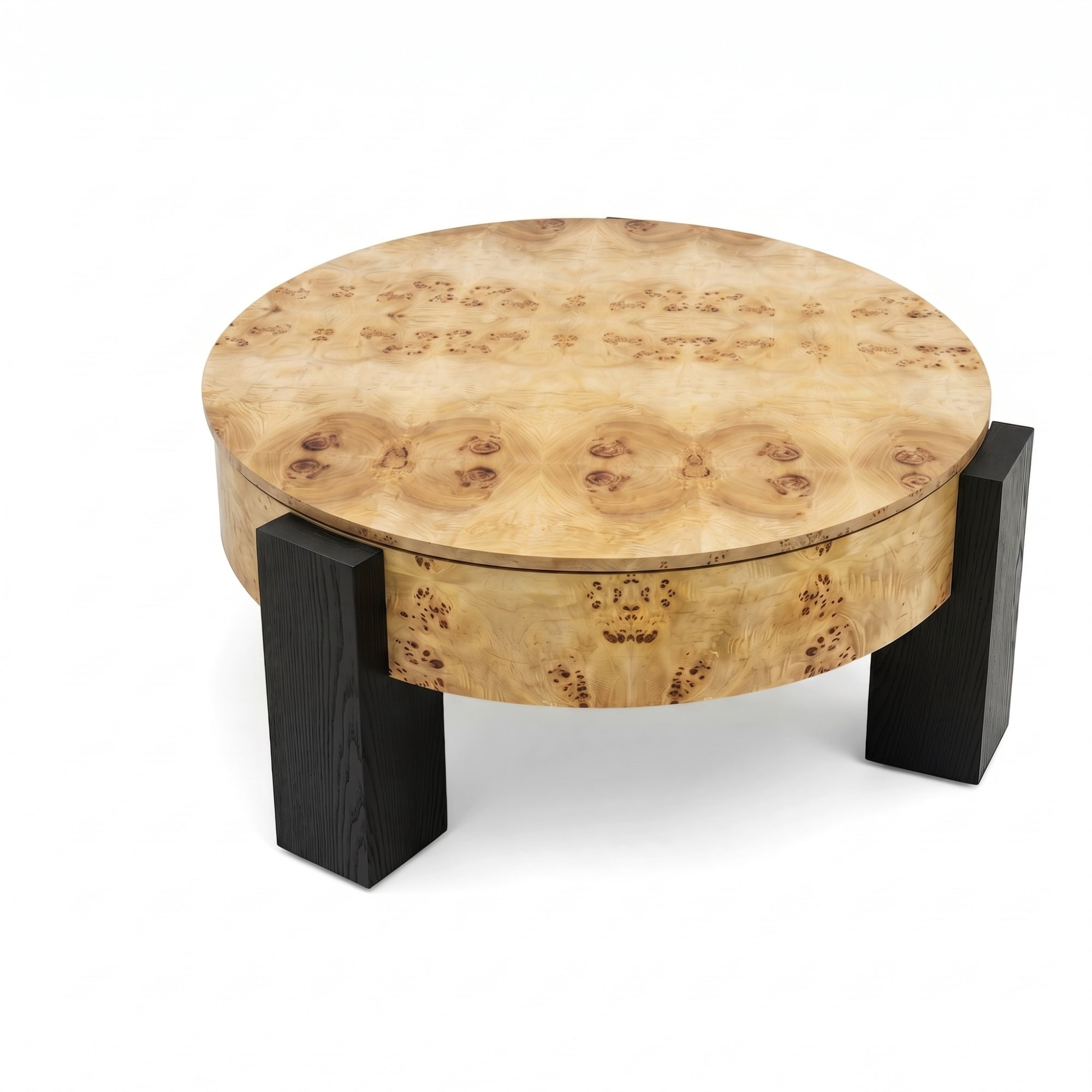 1PCS Round Coffee Table with Hidden Storage Compartment, Modern Wood Veneer Accent Center End Table with 3 Block Legs