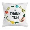 thumbnail image 1 of Thank You Throw Pillow Cushion Cover, Dotted Typography and Sweet Pretty Floral and Leafage Wreath on Plain Backdrop, Decorative Square Accent Pillow Case, 24" X 24", Multicolor, by Ambesonne, 1 of 2