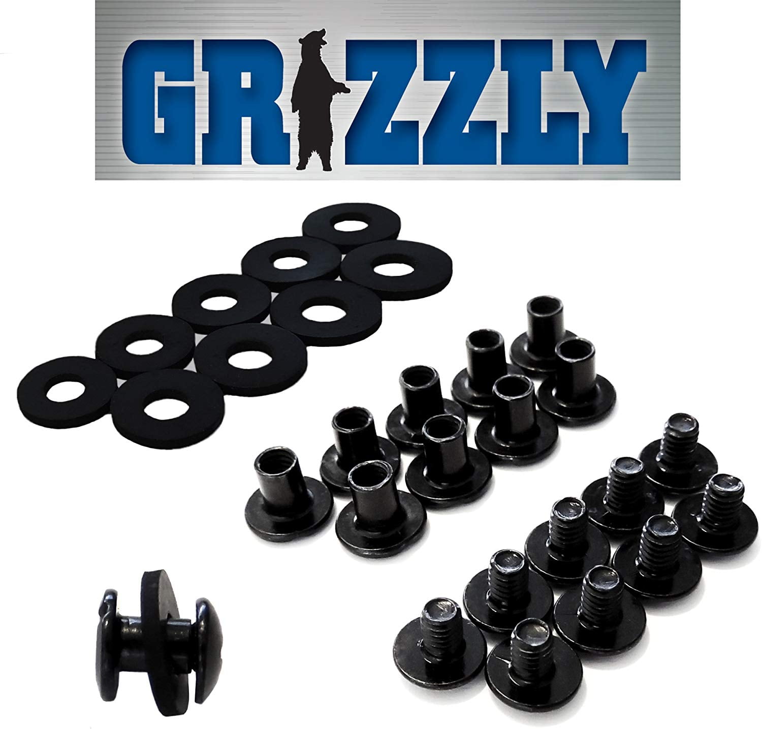 BLACK CHICAGO SCREWS 1/4" for Leather/Kydex Gun Holsters w/ Rubber Washers 50-PK 