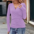 thumbnail image 2 of Gglogagt Women's Deep V Neck 3/4 Sleeve Cross Surplice Wrap Tops Purple 2XL, 2 of 6