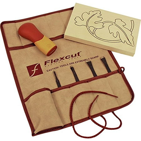 Manual 4 Piece Set - Carving Tools, Craft Carver Set, 4 Carving Blades and ABS Handle Included, (SK106), 5 piece set contains 4 blades - handle - manual - blank -.., By Flexcut