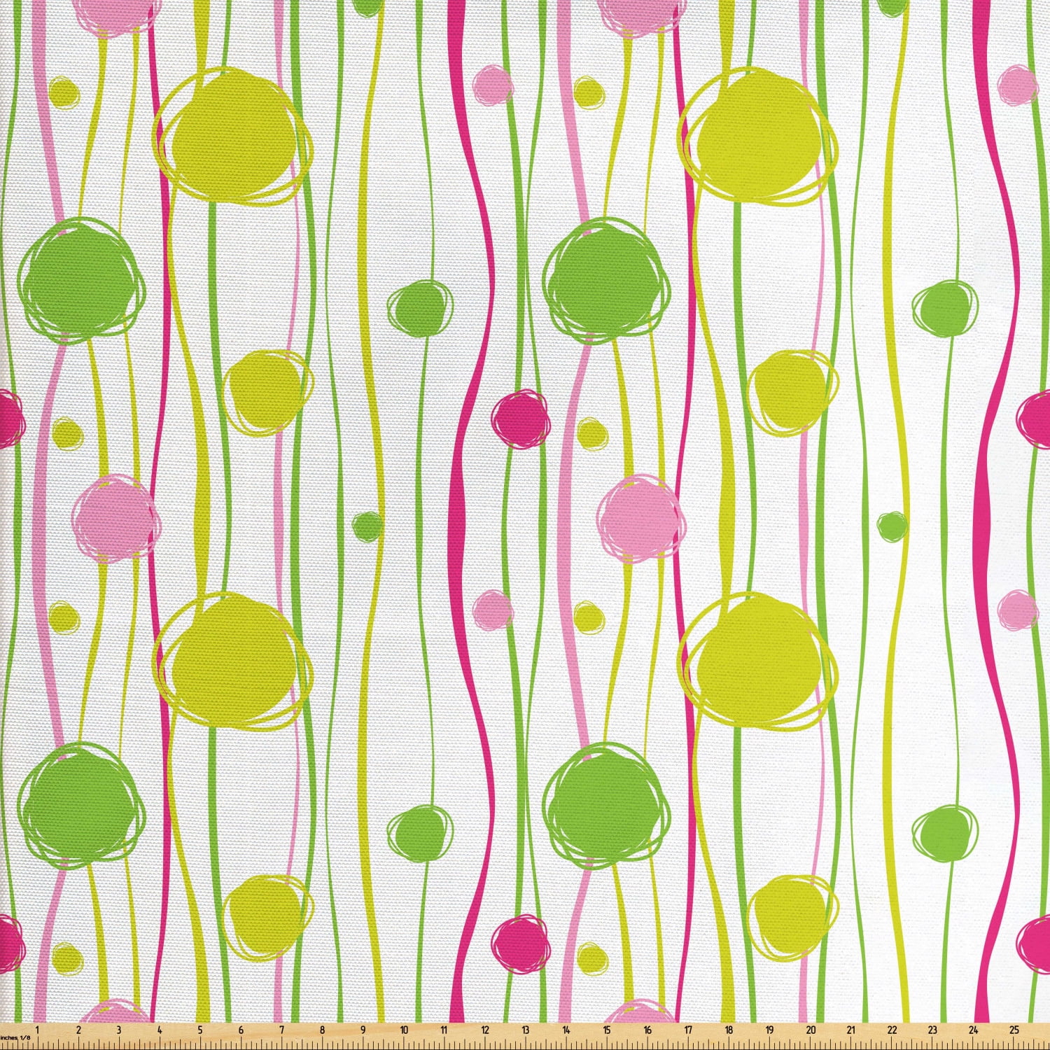 Green and Pink Fabric by The Yard, Doodle Style Random Wavy Stripes