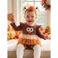 thumbnail image 5 of RUINIXCW Newborn Baby Girl Thanksgiving Outfit Fall Winter Turkey Romper Dress Clothes Long Sleeve Ruffled Tulle Patchwork Bodysuit Playsuit with Headband, 5 of 9