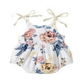 thumbnail image 1 of Baby Girl Flower Print  Neck Bow Lace-Up Suspender Romper, 1 of 6