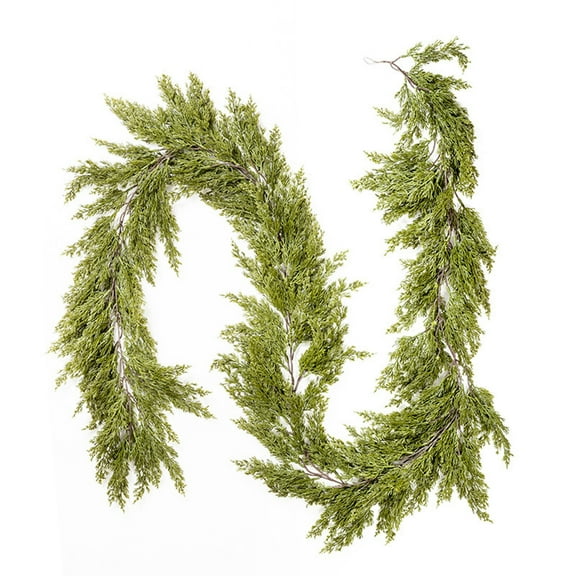 6ft Realistic Artificial Vinyl Cedar Pine Evergreen Garland -- Faux Juniper Winter Greenery Garland for Christmas Home and Holiday Decorations