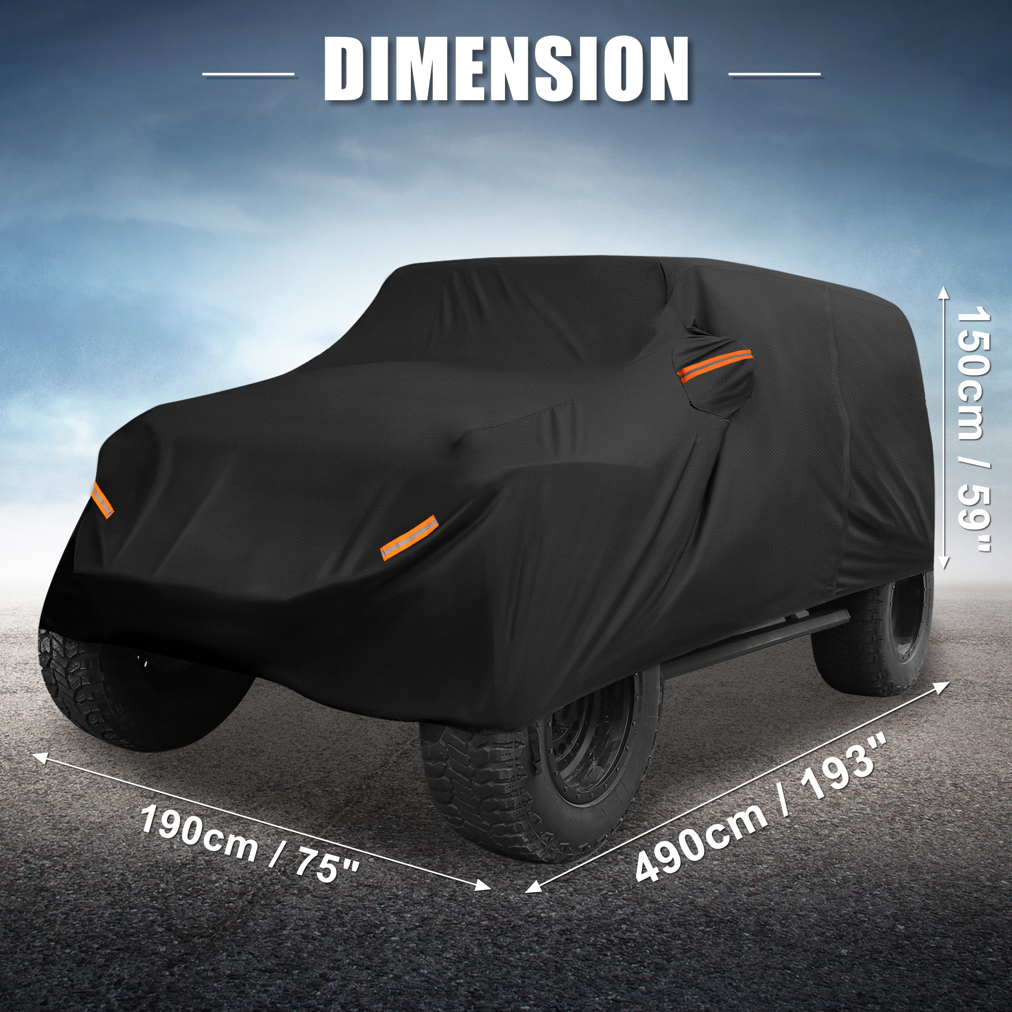 Unique Bargains Car Cover with Door Black for Jeep Wrangler 4DR 2007-2017 193"x75"x59"