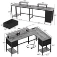 thumbnail image 5 of Satifur 59" L-Shaped Desk with Power Outlets, 4 Fabric Drawers & 2 Monitor Stands, Convertible Two Person Home Office Desk,Gray, 5 of 8