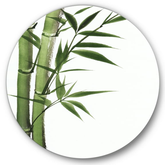 Designart 'Detail of Dark Green Bamboo and Leaves I' Traditional Circle Metal Wall Art 36x36 - Disc of 36