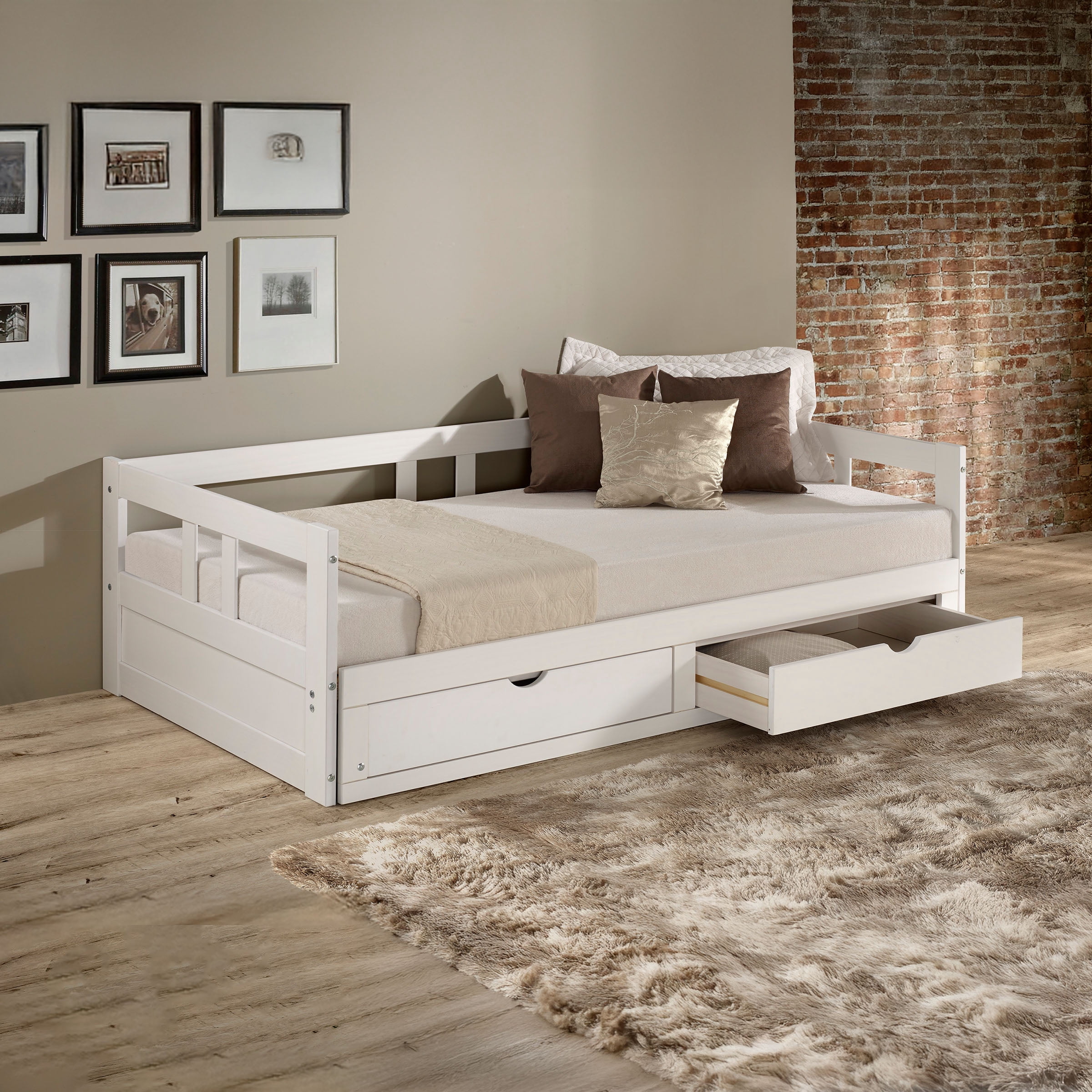 Alaterre Melody White Twin to King Daybed with Trundle and Storage Drawers
