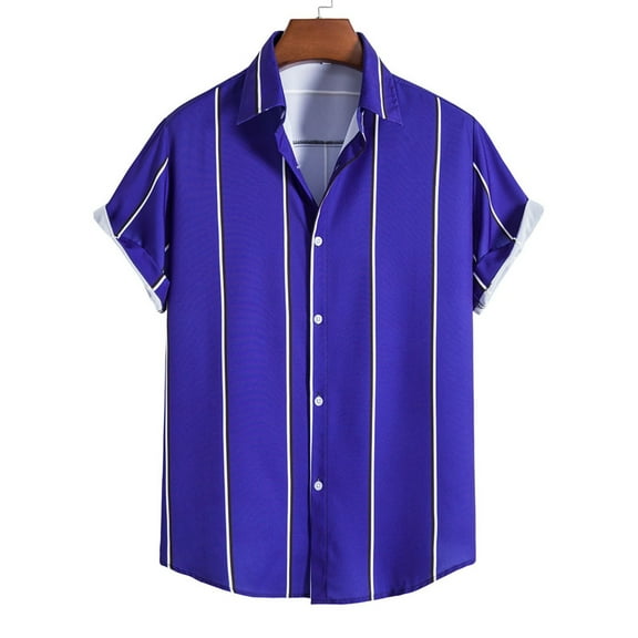 Aayomet Mens Dress Shirts Men Spring and Summer Top Striped Print Casual Lapel Single Couture Shirts Men Purple,XL