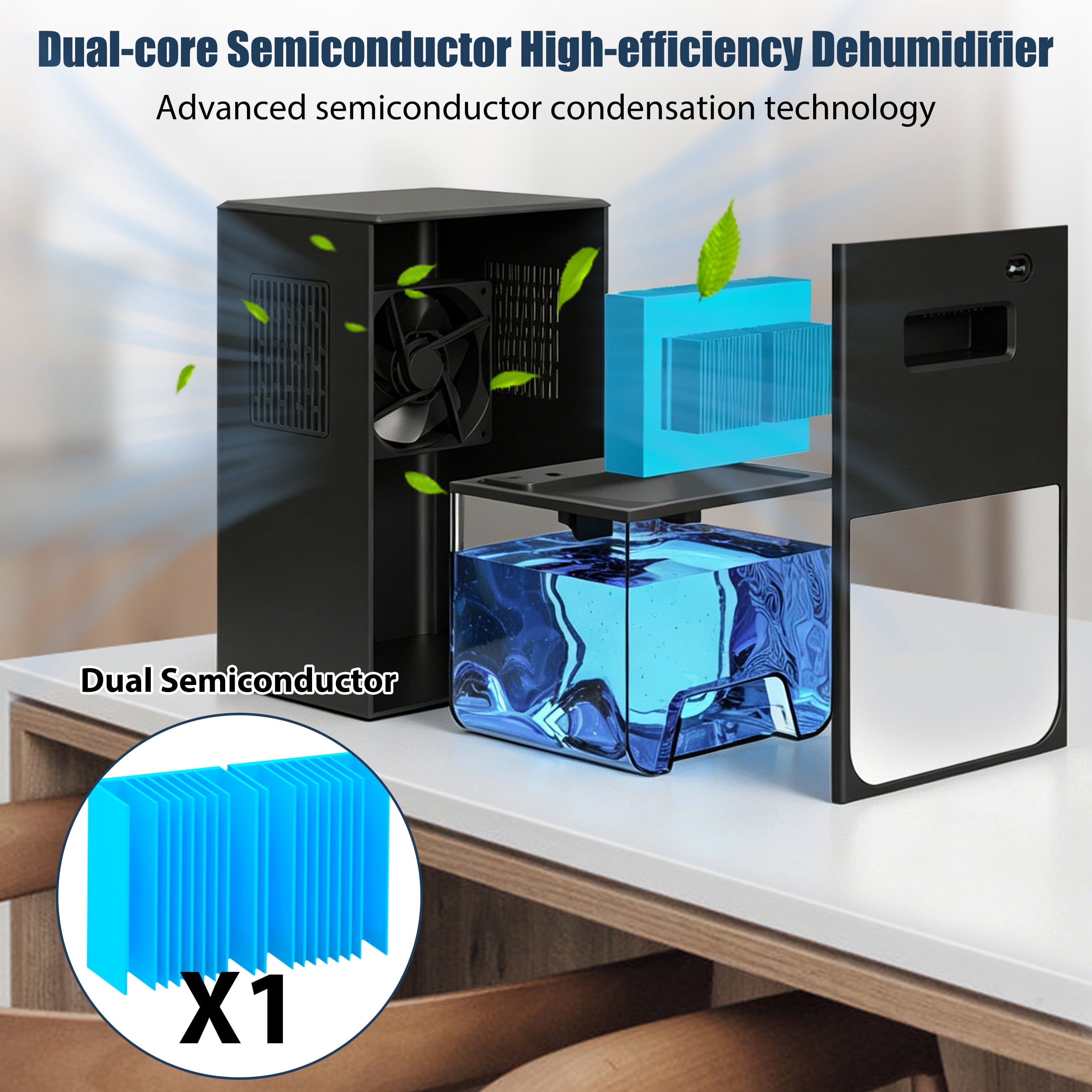 Cobectal Dehumidifier, 95oz Water Tank, 900 sq ft Coverage, Auto Shut-Off, 7-Color LED Light, Black