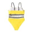 thumbnail image 3 of Huowey Kids Girls Two Piece Swimsuit Spaghetti Strap Square Collar Cute Solid Color High Waist Striped Bikini Swimwear Beach Pool Party Summer Bathing Suits Stylish Beachwear,Yellow,14-15 Years, 3 of 6