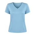 thumbnail image 2 of Women's T Shirts Soft Cotton Plain Tshirts Short Sleeve V Neck Fitted Casual Summer Tops Plus Size Basic Tees (2XL, Sky Blue), 2 of 8