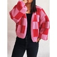 thumbnail image 3 of CORIRESHA Women's Winter Casual Plaid V-Neck Lantern Sleeve Knitted Sweater Cardigan, 3 of 3