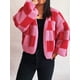 thumbnail image 3 of CORIRESHA Women's Winter Casual Plaid V-Neck Lantern Sleeve Knitted Sweater Cardigan, 3 of 3
