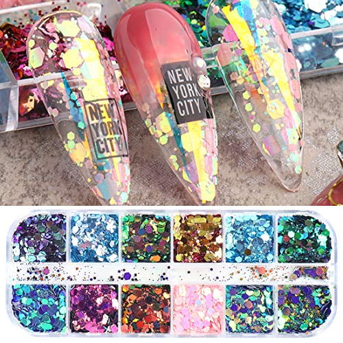Holographic Nail Art Glitter Sequins 12 Grids Hexagonal Flakes for Nail Art Sparkly Green Blue Nail Supply Women Kids Colorful Confetti Paillette Manicure Tips Shining Beauty Charms - Walmart.com