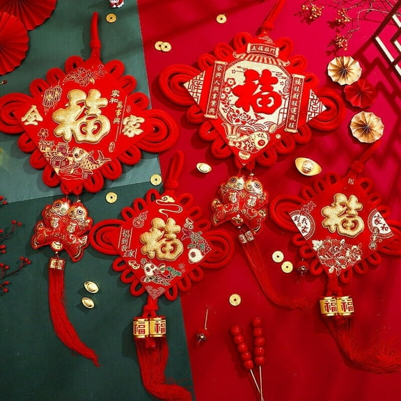 12 PCS Chinese New Year Red Chinese Knotting Cord Chinese Fu Felt Hanging Ornament for Lunar Year Dragon 2026 Spring Festival Decor