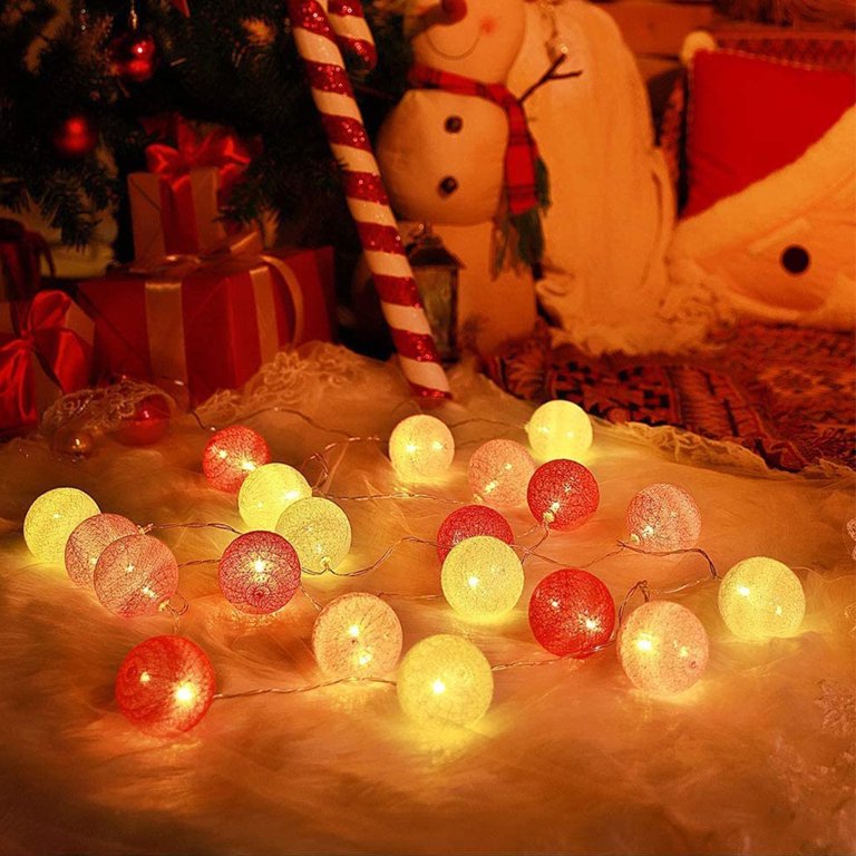 20 Led Pink Ball String Lights, 3m/10ft Cotton Ball Led Fairy Lights,  Battery Powered for Bedroom, Home Decorations 