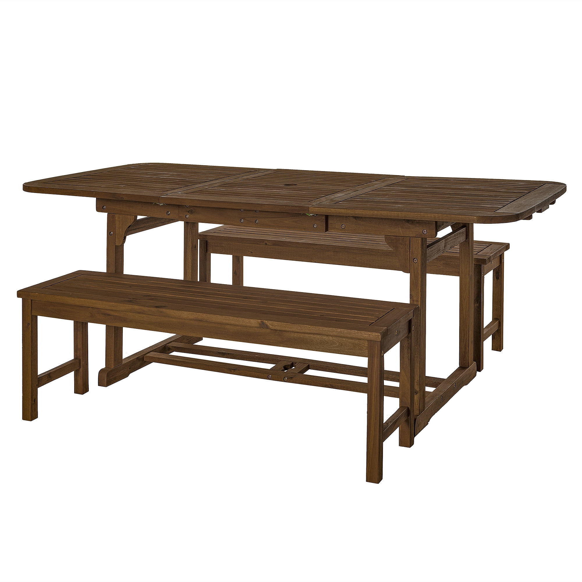 Walker Edison Wooden Picnic Table with Umbrella Hole, Dark Brown