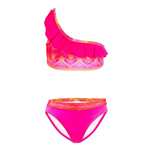 Traje de Baño Niña MERMAIDS123 Talla 10 dos piezas modelo a un hombro Rosa