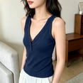 thumbnail image 4 of Womens V Neck Tank Tops Summer Ribbed Sleeveless Henley Shirts Casual Loose Fit Button Up Cami Knit Tees Navy, 4 of 6